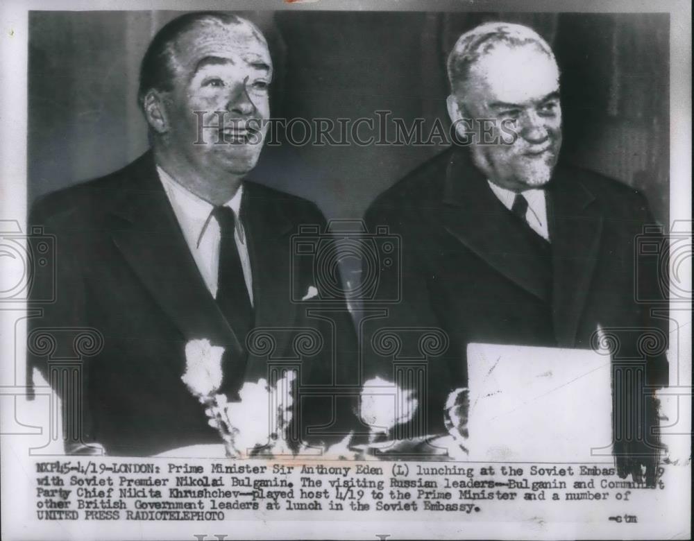 1956 Press Photo Soviet Premier Nikolai Bulganin &amp; Prime Minister Anthony Eden - Historic Images