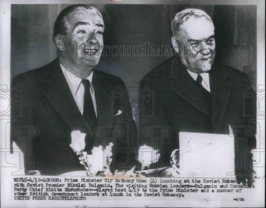 1956 Press Photo Soviet Premier Nikolai Bulganin & Prime Minister Anthony Eden - Historic Images