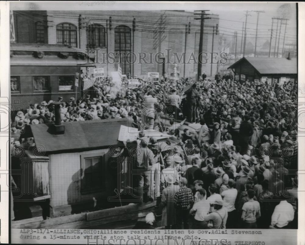 1952 Press Photo Alliance, Ohio residents at Adlai Stevenson speech - neb80996 - Historic Images