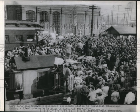 1952 Press Photo Alliance, Ohio residents at Adlai Stevenson speech - neb80996 - Historic Images