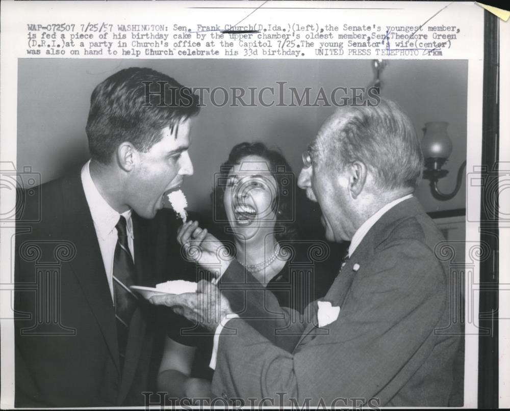 1957 Press Photo Sen. Frank Church celebrating his birthday in Washington - Historic Images