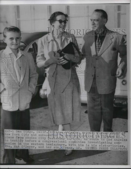 1954 Press Photo William O'Dwyer, Mrs Mae O'Dwyer Sister in Law & Her Son Frank - Historic Images
