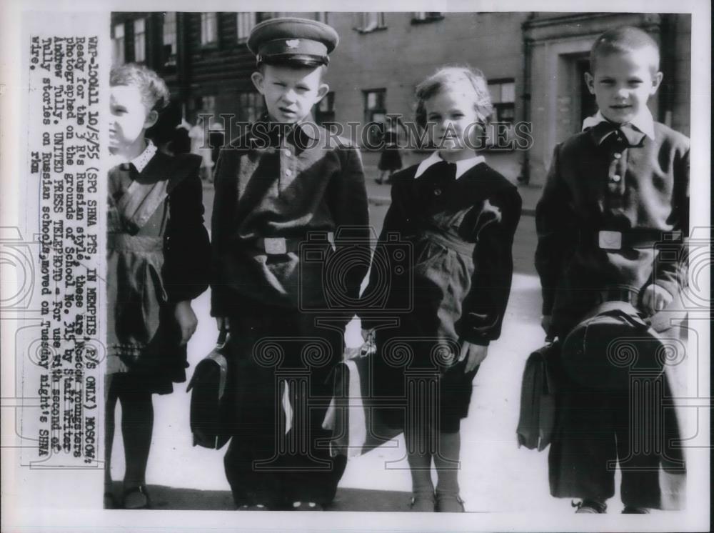 1955 Press Photo 3 Russian Youngsters at School No 315 - Historic Images