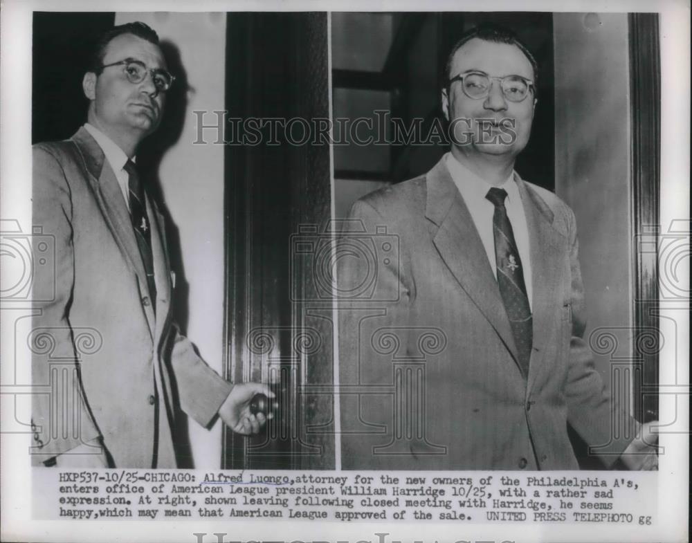 1954 Press Photo Alfred Luongo Attorney for Owners of Philadelphia Athletics - Historic Images
