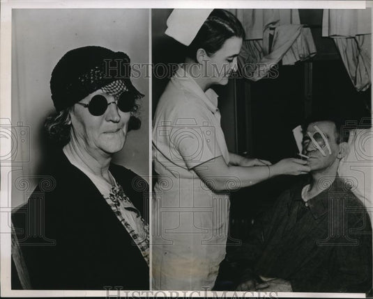 1938 Press Photo Mrs. J.B. McGuffin after donating her eye to Richard Willis - Historic Images