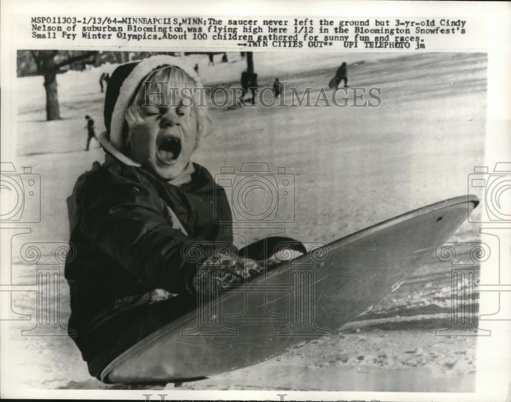 1964 Press Photo 3 yr old Cindy Nelson at the Bloomington Snow Fest - Historic Images