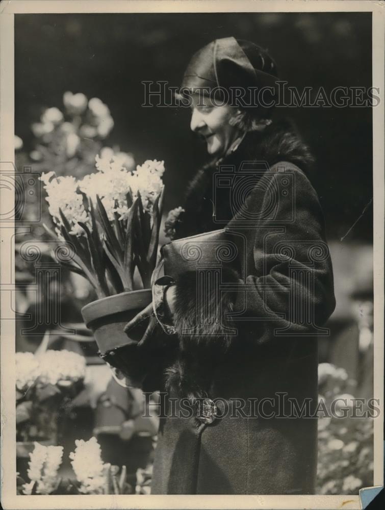 1928 Press Photo Woman Shopper Choosing Hyacinth Flowers From NY Street Vendor - Historic Images