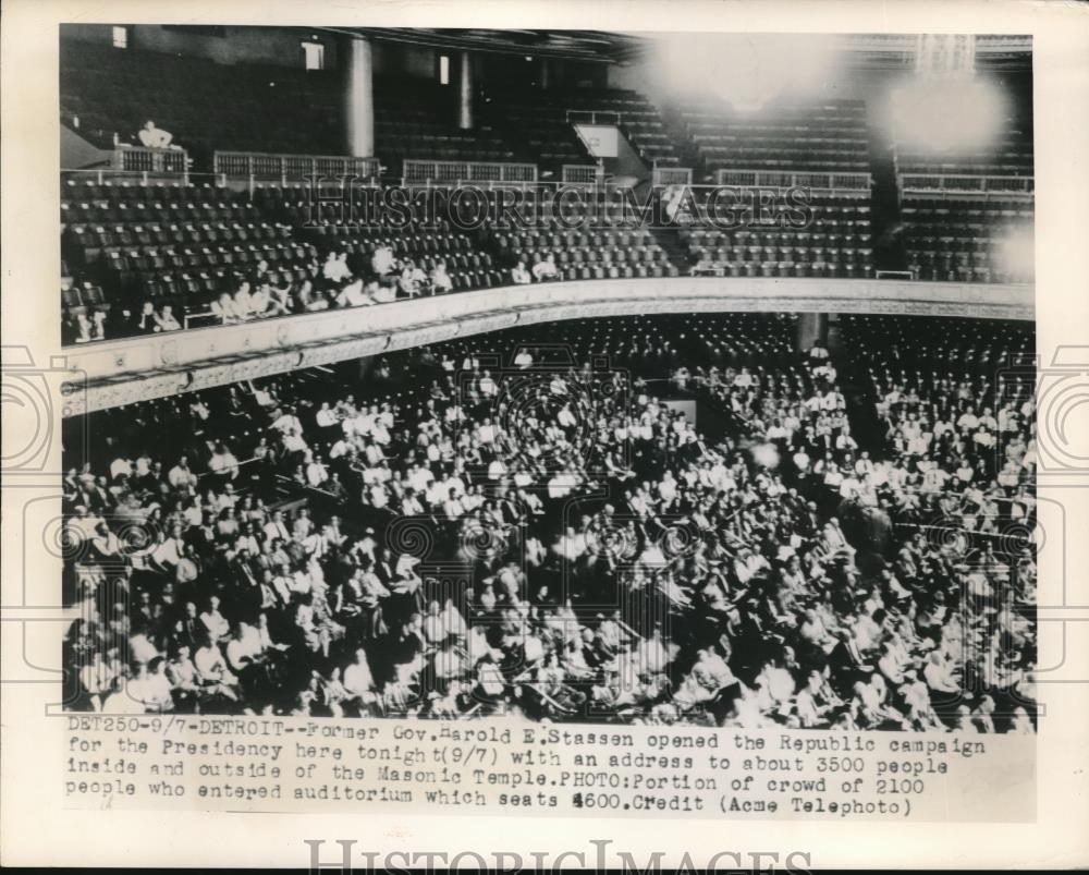 1948 Press Photo Detroit, Mich former Gov Harold Stassen &amp; GOP convention - Historic Images