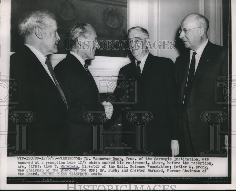 1955 Press Photo D.C. Dr Vannevar Bush of Carnegie Inst., Alan Waterman, - Historic Images