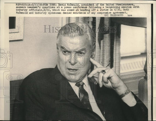 1959 Press Photo David McDonald, President of United Steelworkers - neb89869 - Historic Images