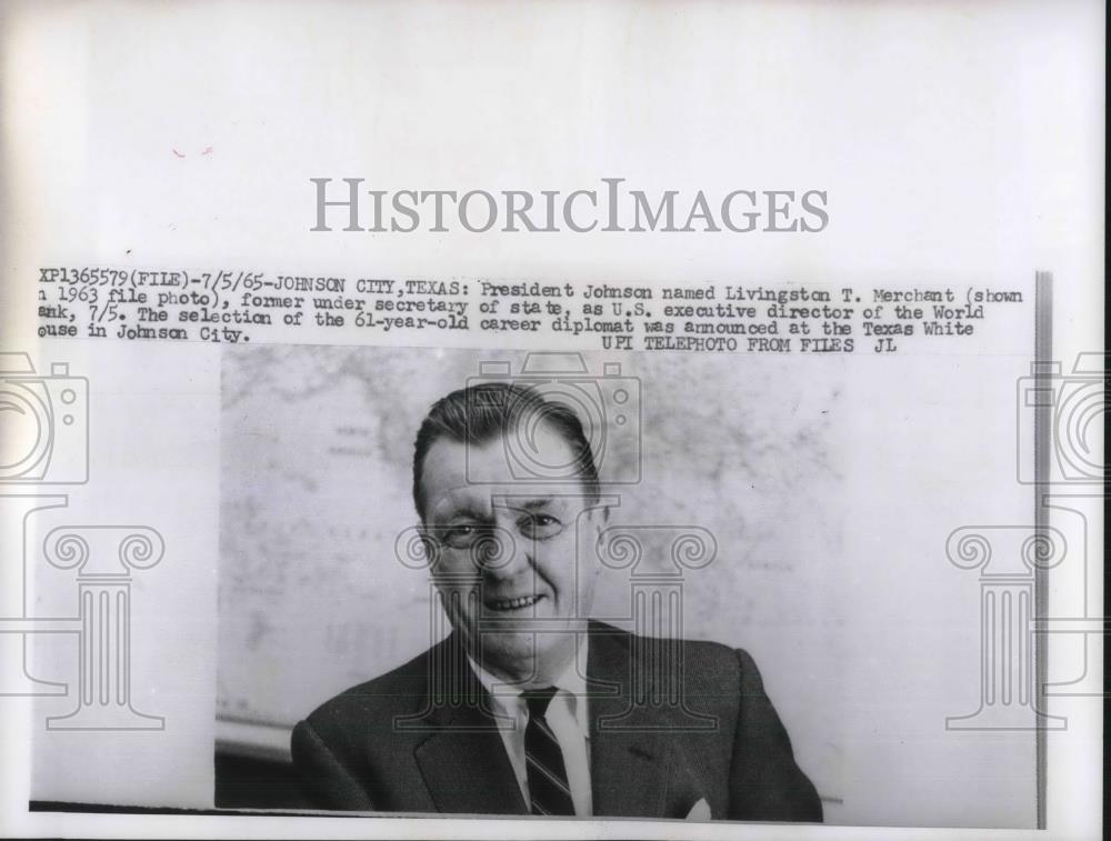 1965 Press Photo Livingstone Merchant US Executive Director of the World Bank - Historic Images