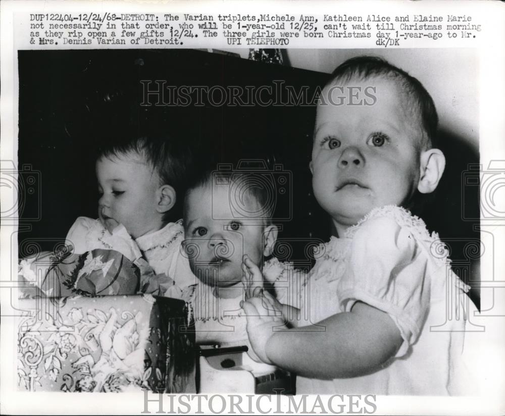 1968 Press Photo Varian triplets Michele Ann, Kathleen Alice Elaine Marie - Historic Images