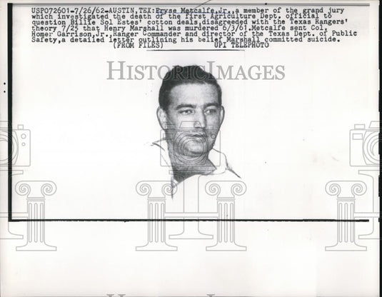 1962 Press Photo Austin, Tx Pryse Metcalfe Jr, jury witness in Marshall death - Historic Images