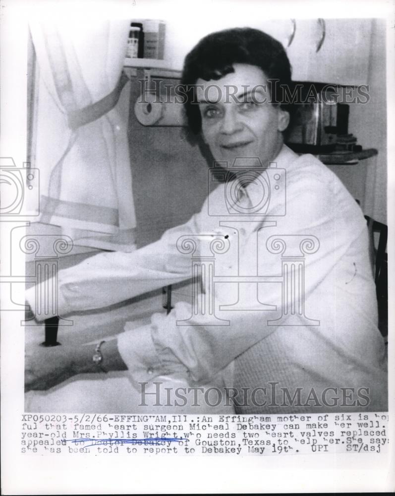 1966 Press Photo Mrs Phyllis Wright Needs 2 Heart Valves Replaced - Historic Images