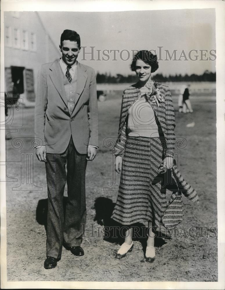 1934 Press Photo Lydia Lovering &amp; David Turner Dana Jr Engaged at Pinehurst NC - Historic Images