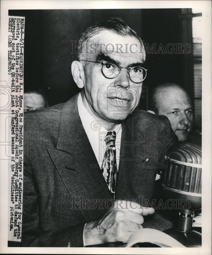Press Photo H.A. Winne, VP of Engineering of General Electric Testifies - Historic Images