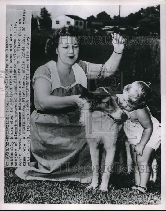 1953 Press Photo Knoxville, Tn Mrs EW Black & daughter Linda with collie Pete - Historic Images