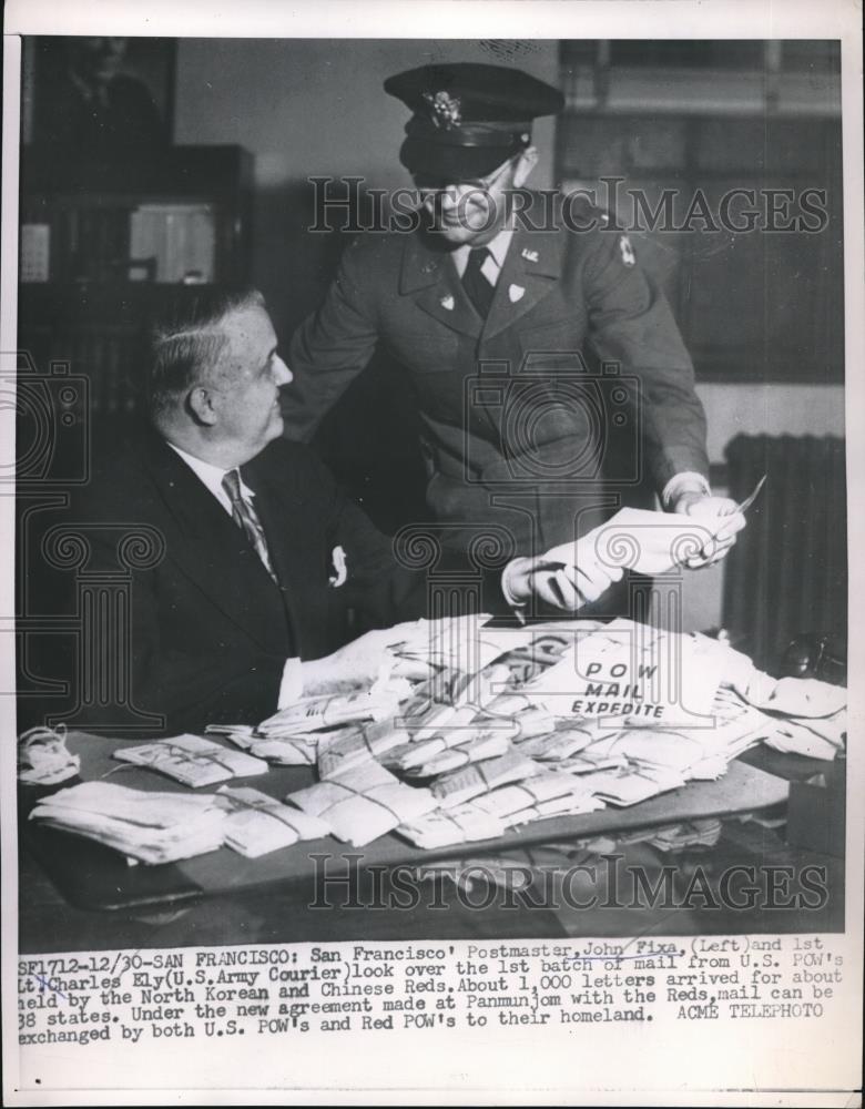 1951 Press Photo San Francisco Post Master John Fixa w/ 1st Lt Charles Ely - Historic Images