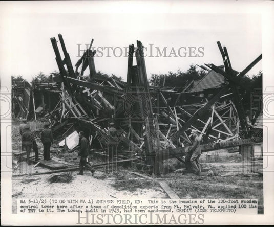 1949 Press Photo Andrews AFB, Md tower at airport demoed by experts - Historic Images