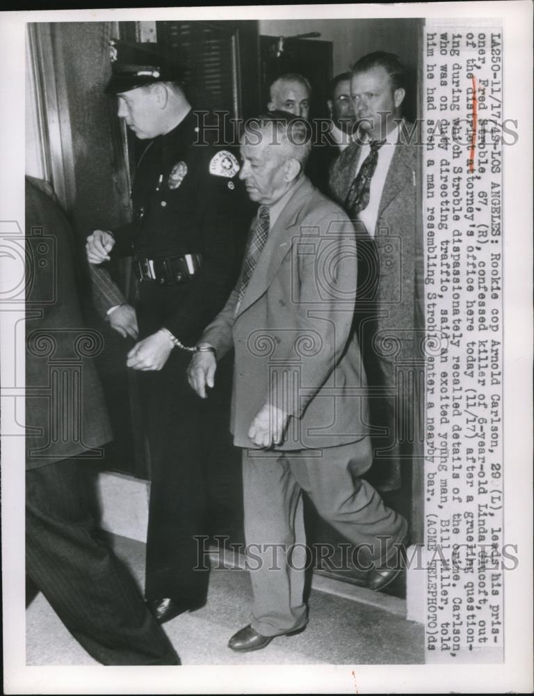 1949 Press Photo Murderer Fred Stoble in custody of Arnold Carlson - neb85971 - Historic Images