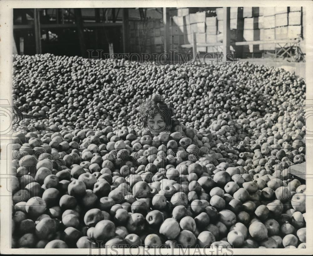 1931 Press Photo Nina Dykes Surrounded by Virginia Apples Ready for Shipment - Historic Images