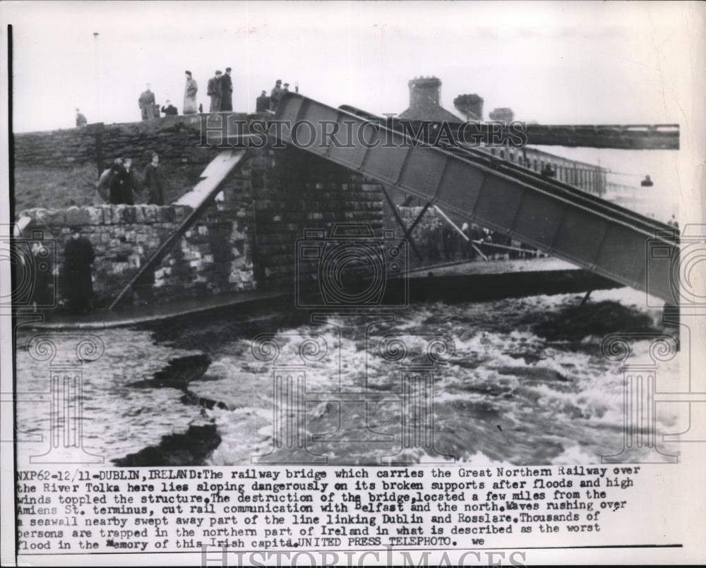 1954 Press Photo Great Northern Railway Bridge Collapsed By High Winds - Historic Images