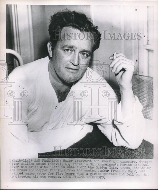 1951 Press Photo Deep sea diver William Woods in San Francisco's Marine Hospital - Historic Images