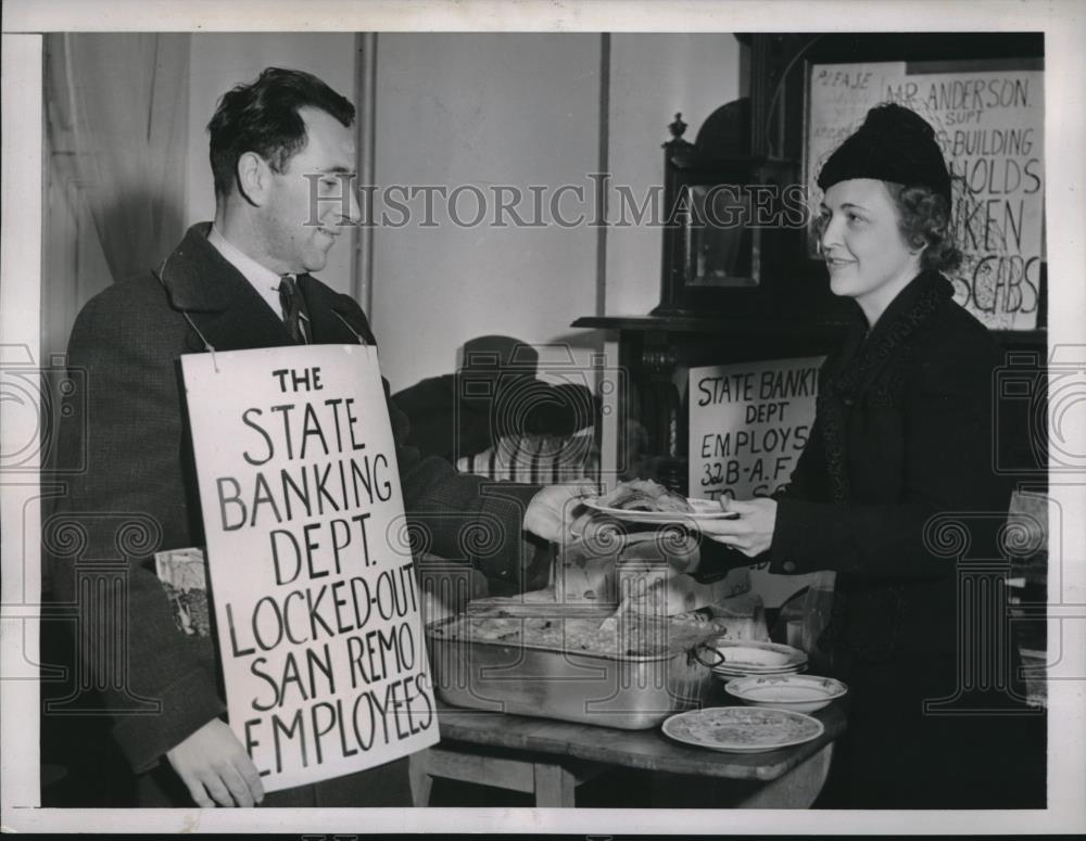 1939 Press Photo apartment house employees on strike fed by tenants, NYC - Historic Images