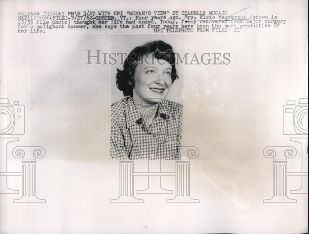 1962 Press Photo Elsie Masterson died after living 4yrs w/ malignant cancer - Historic Images