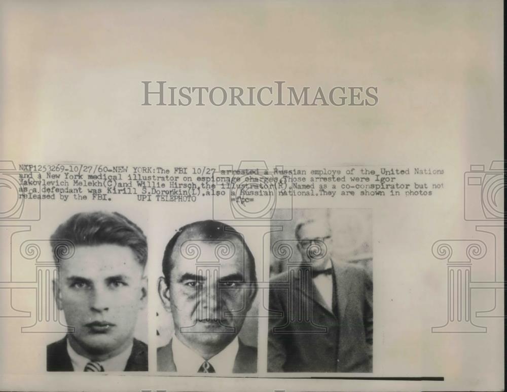 1960 Press Photo Igor Makovlevich , Willie Hirsch &amp; Kirill Doronkin arrested - Historic Images