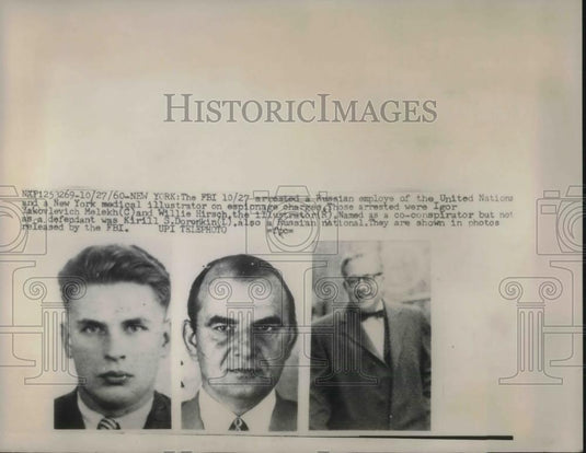 1960 Press Photo Igor Makovlevich , Willie Hirsch & Kirill Doronkin arrested - Historic Images