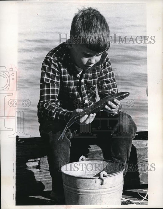1967 Press Photo Glen Blackstone, 10, catches fish in Sausalito Bay, California - Historic Images
