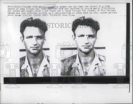 1956 Press Photo Gunman George Larned Shot And Captured By Police After Holdup - Historic Images