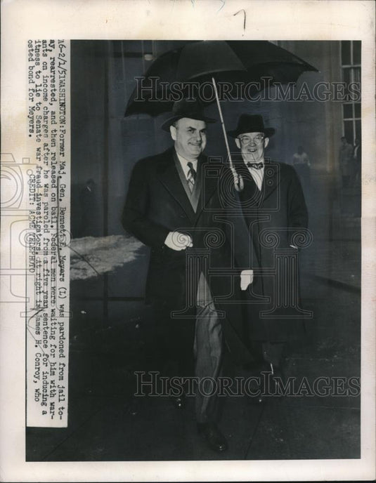 1951 Press Photo Maj. Gen. Bennet Meyers pardoned on income tax charges - Historic Images
