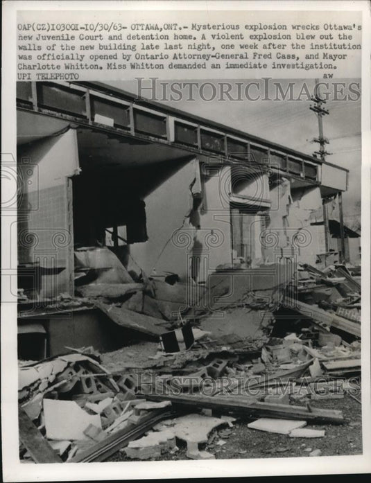 1963 Press Photo Mysterious Explosion Destroys Ottawa's Juvenile Court - Historic Images