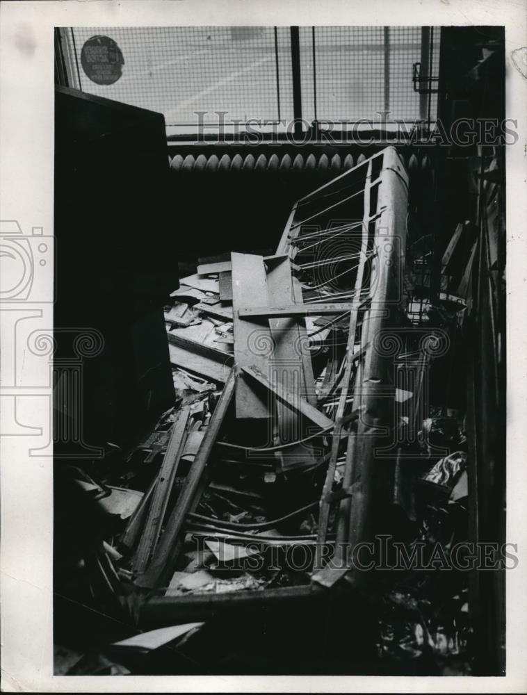 1955 Press Photo Debris in a building that was struck by disaster - Historic Images