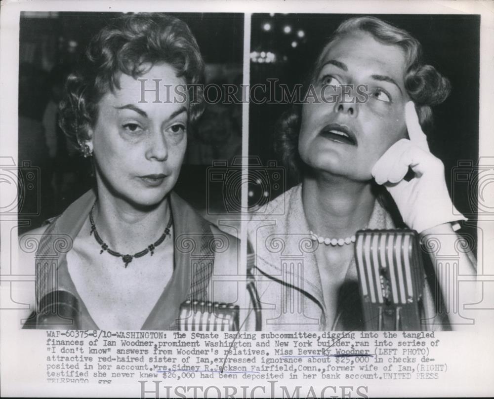 1954 Press Photo Beverly Woodner Sister of Ian Woodner At Senate Bank Hearing - Historic Images