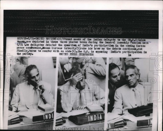 1953 Press Photo UN, Indian delegates Krishna,Mcnan at General Assembly - Historic Images