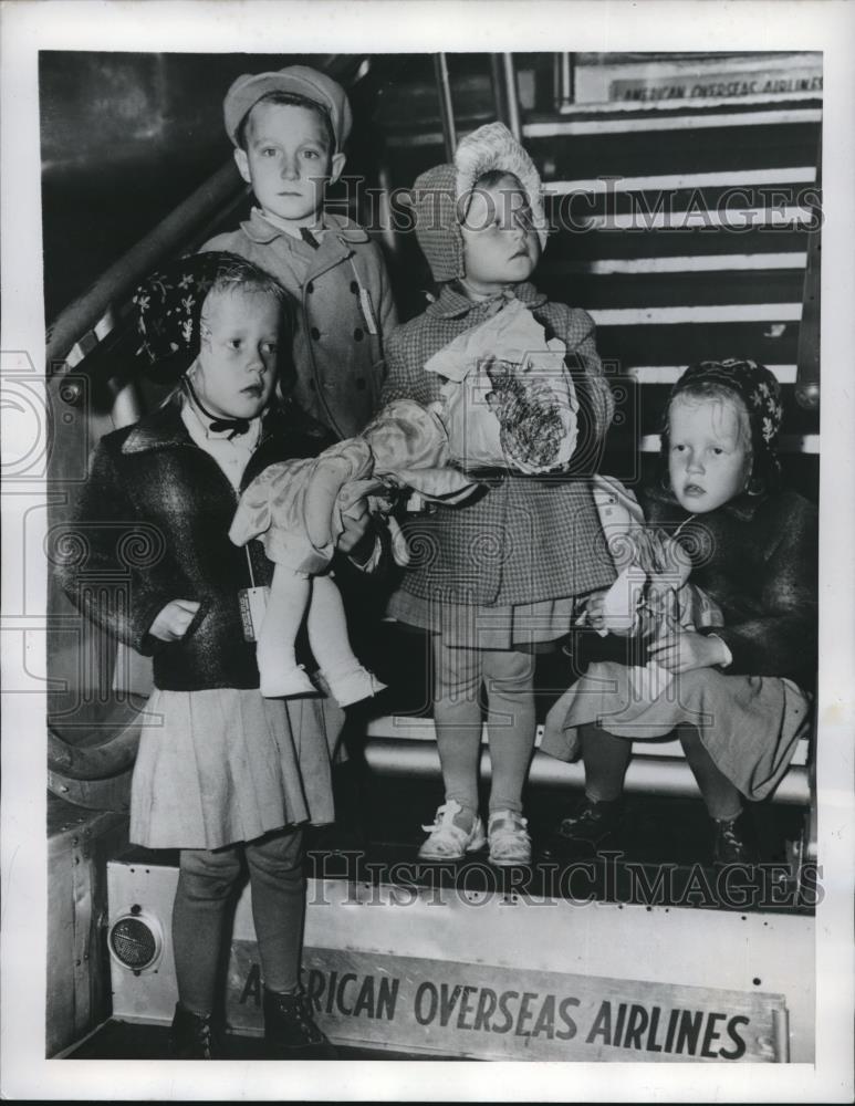 1949 Press Photo NYC, Finnish orphans Seppo,Rita Laakso,Tuire,Tuula Kunelius - Historic Images