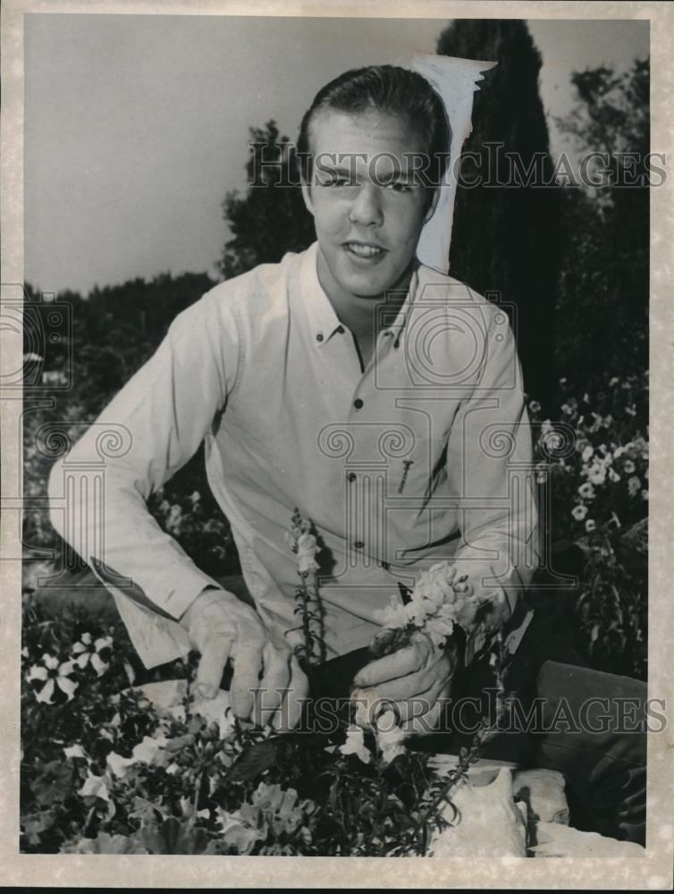 1965 Press Photo Mr Bruce Wisner in his Cleveland, Ohio flower garden - Historic Images