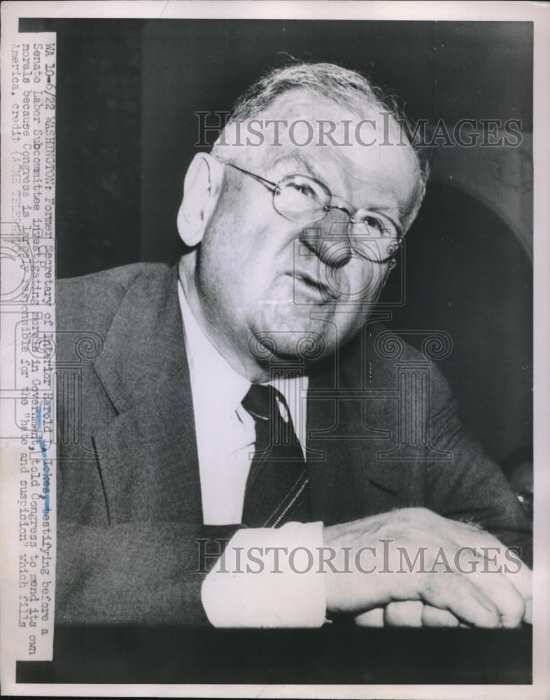 1951 Press Photo Former Sec of the Interior, Harold Ickes in D.C. - Historic Images