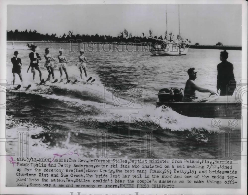 1957 Press Photo Rev Jefferson Stiles Frank Dyslin Betty Anderson Water Skiing - Historic Images
