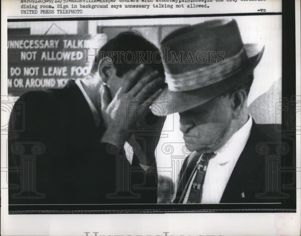 1957 Press Photo Businessmen staying quiet due to rules in the room. - Historic Images