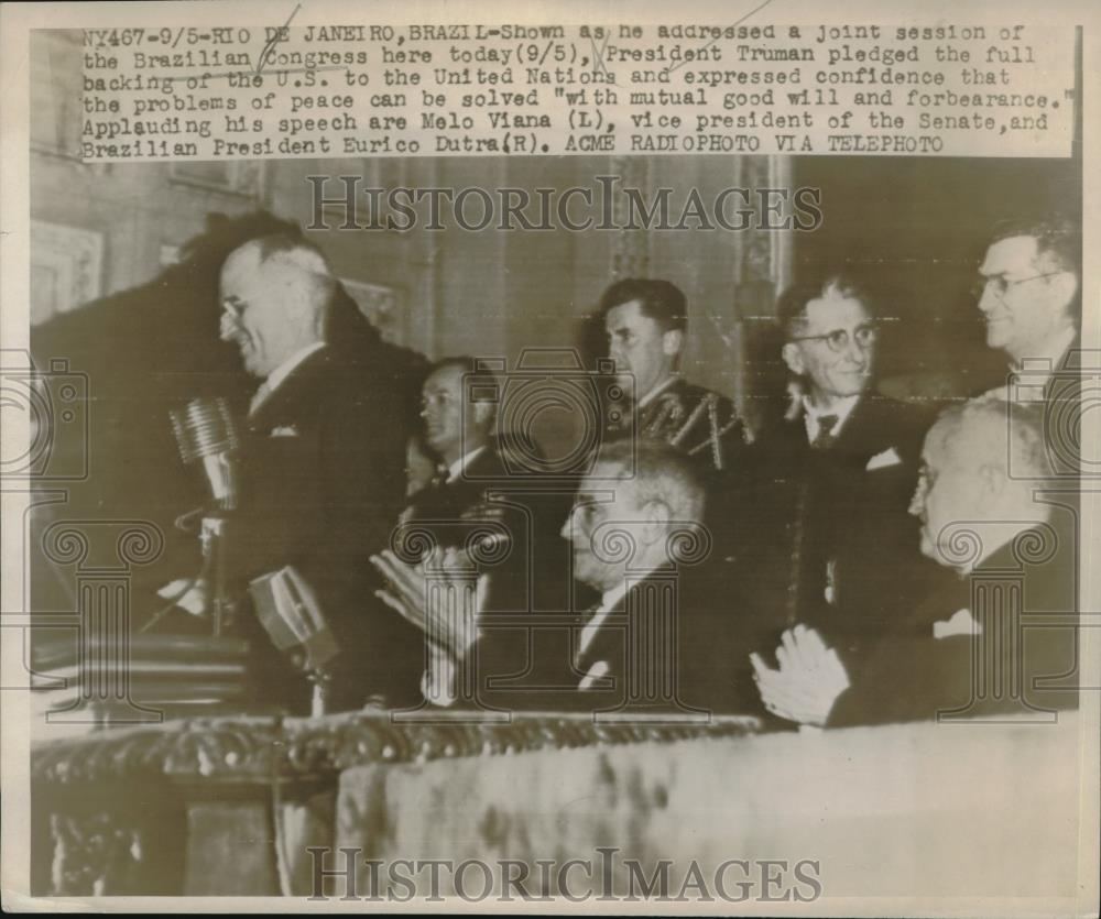1947 Press Photo President Truman Pledged The Full Backing Of The US & U.N. - Historic Images