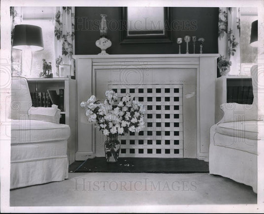 1953 Press Photo New Interior Design For Home Fireplace In Summertime - Historic Images