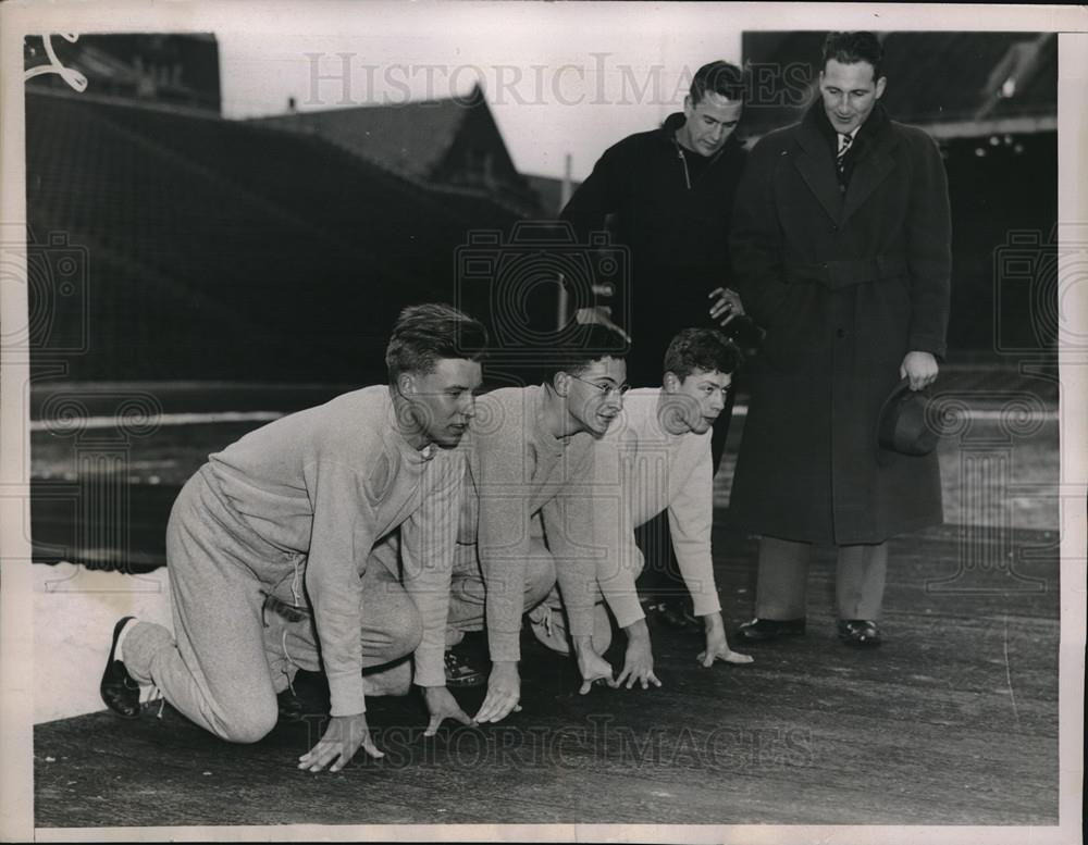 1936 Press Photo Duane Reed, Arthur Ochs, Barney Berliner, Gene Venzke, UP track - Historic Images