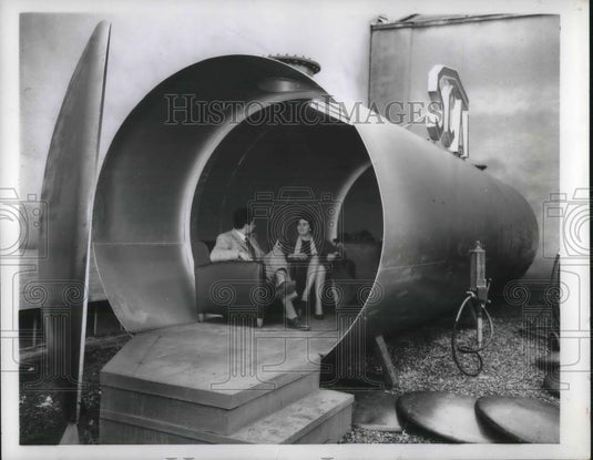 1956 Press Photo Pipe on display at International Industrial Fair in Milan - Historic Images