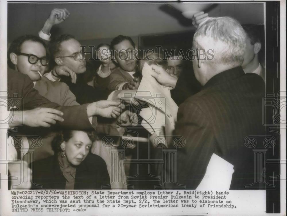 1956 Press Photo Soviet Premier Nikolai Bulganin &amp; Luther Reid State Department - Historic Images