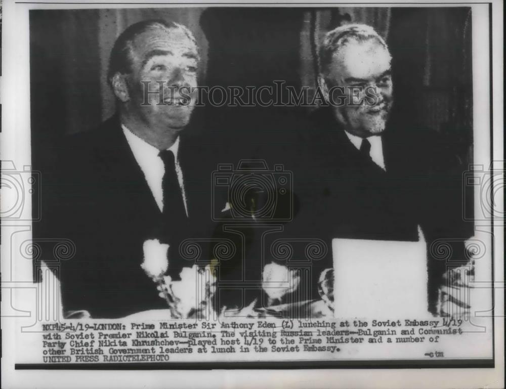 1956 Press Photo London, Prime Minister Sir Anthony Eden &amp; Soviet N Bulganin - Historic Images