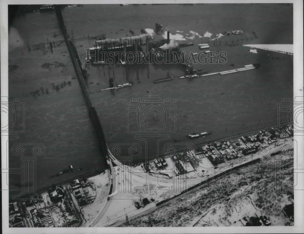 1936 Press Photo Aerial view of Duquense Light &amp; Power plant at Bruns Island - Historic Images